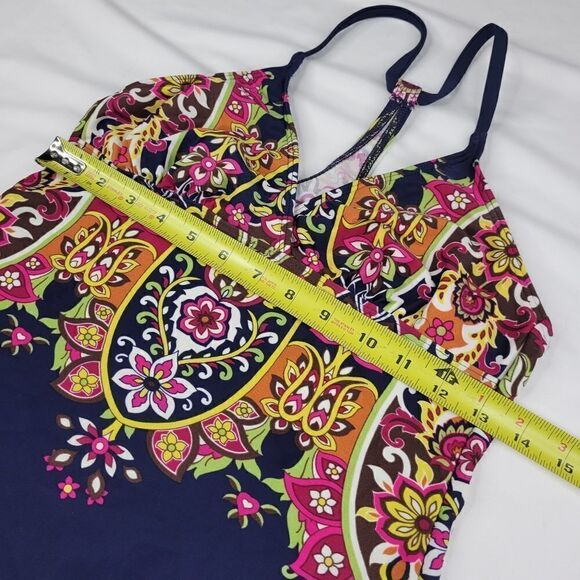 XS ATHLETA OFFSHORE PAISLEY BLUE PINK TANK TANKINI SWIM SUP TOP EXTRA SMALL - Picture 2 of 11